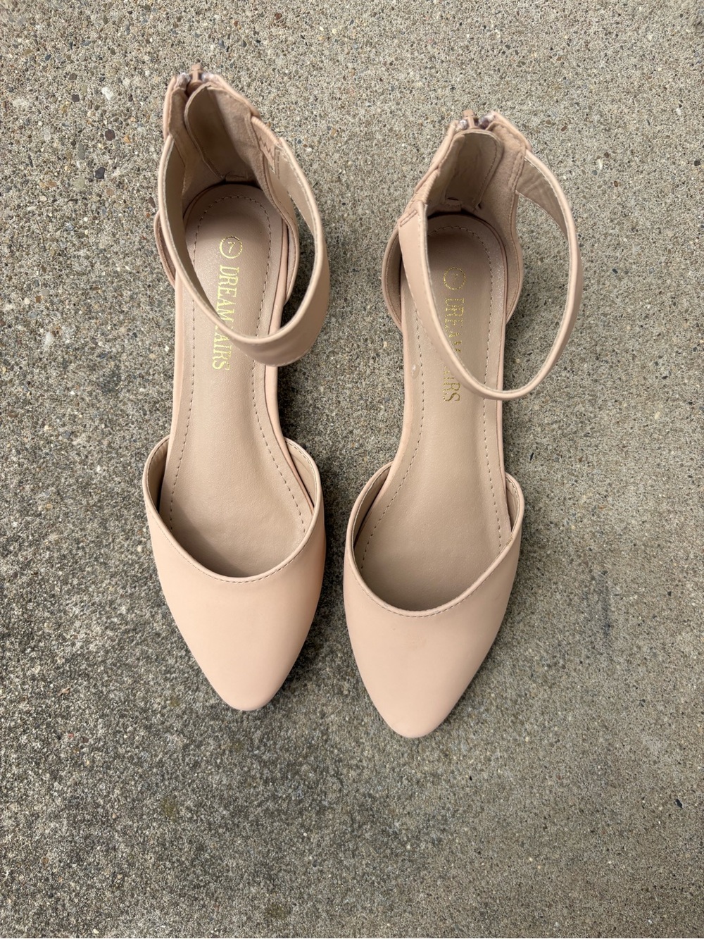 Dream Pairs Amiga Blush Nude Pointed-Toe Ballet Flat Ankle Strap Rear Zippers